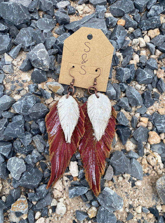 Red and Silver Feather Earring