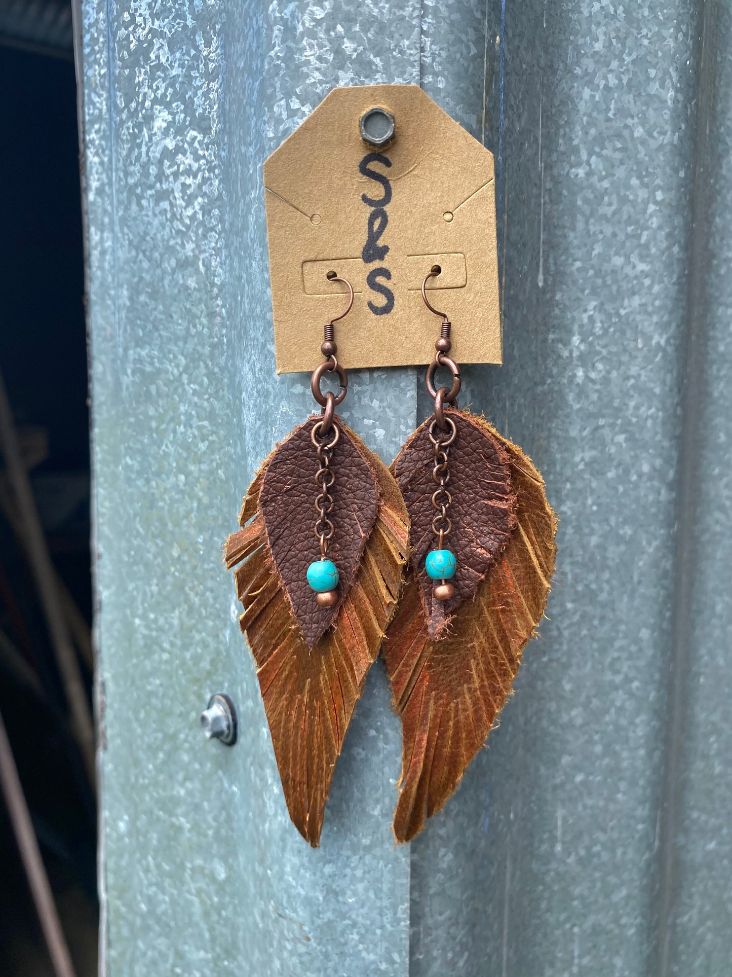 Brown Copper Feather Earring