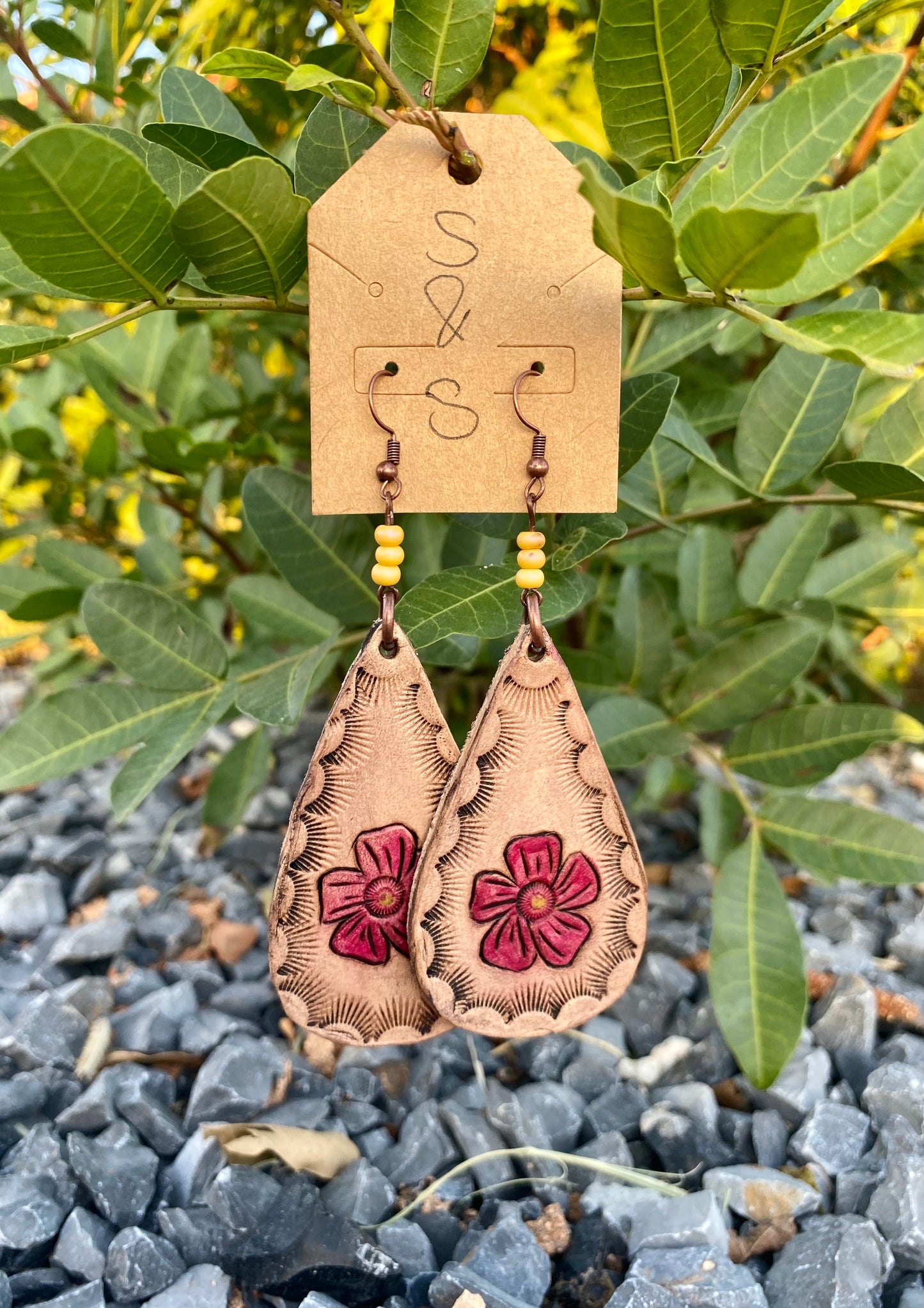 Light Tan Pink Flower Earrings