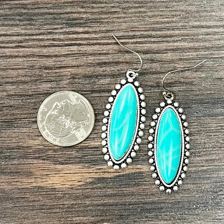 Long Oval Turquoise Earrings