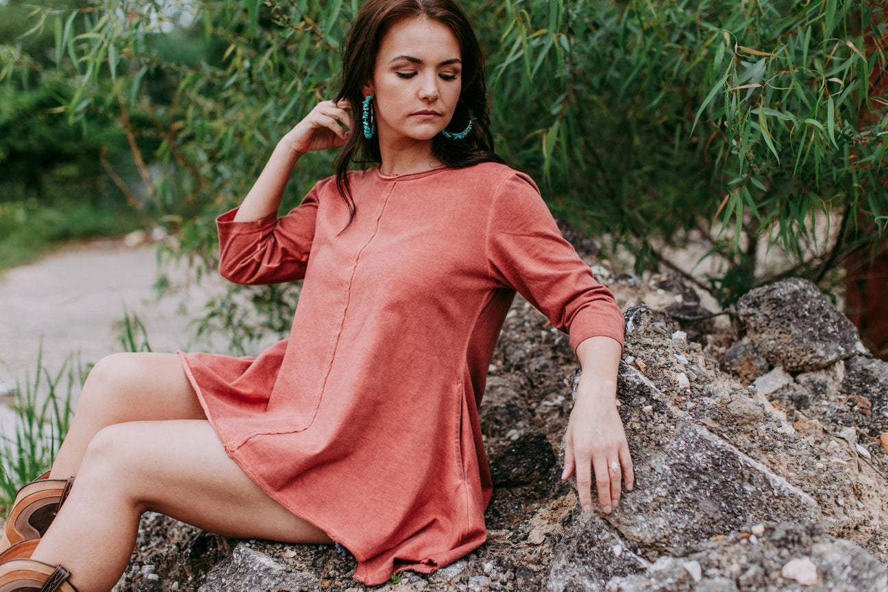 Rust Mineral Wash Tunic Shirt